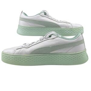 PUMA Womens (9) Sneakers Soft Foam‎ Smash Platform White Green Leather Comfort